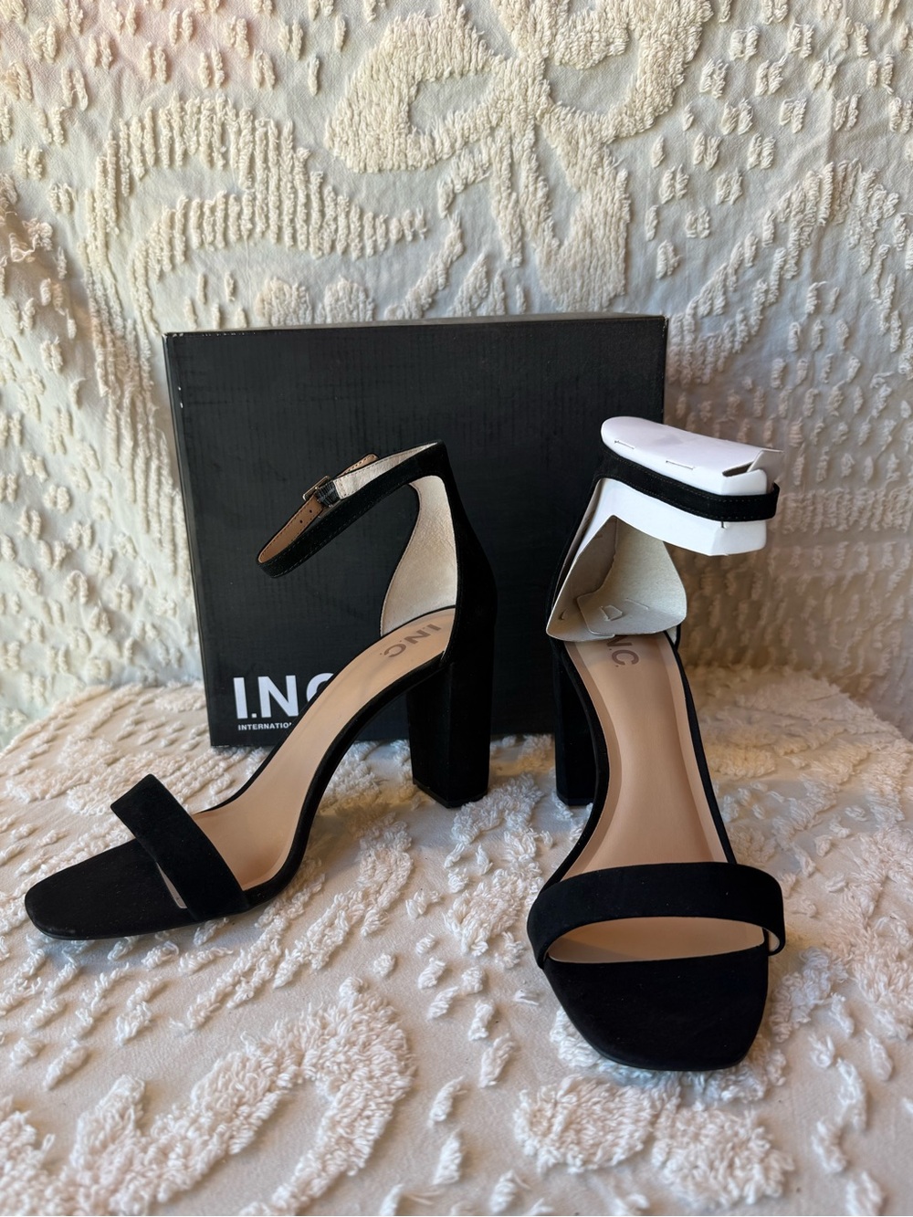 INC International Concepts Black Suede Block Heel Sandals #697